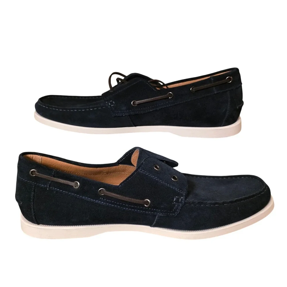 New Republic‎ Men's Navy Suede Boat Shoes Slip On Lace Up Loafers Size 14